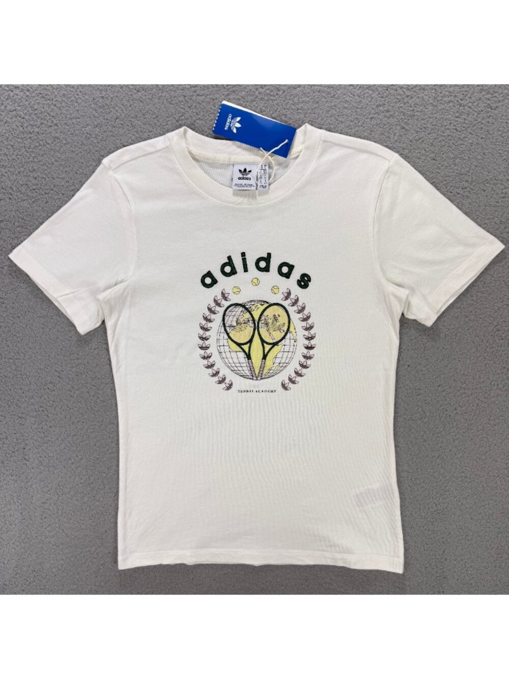 Adidas T Shirt Womens Small Off White Tennis Academy Embroidered Graphic Tee Top